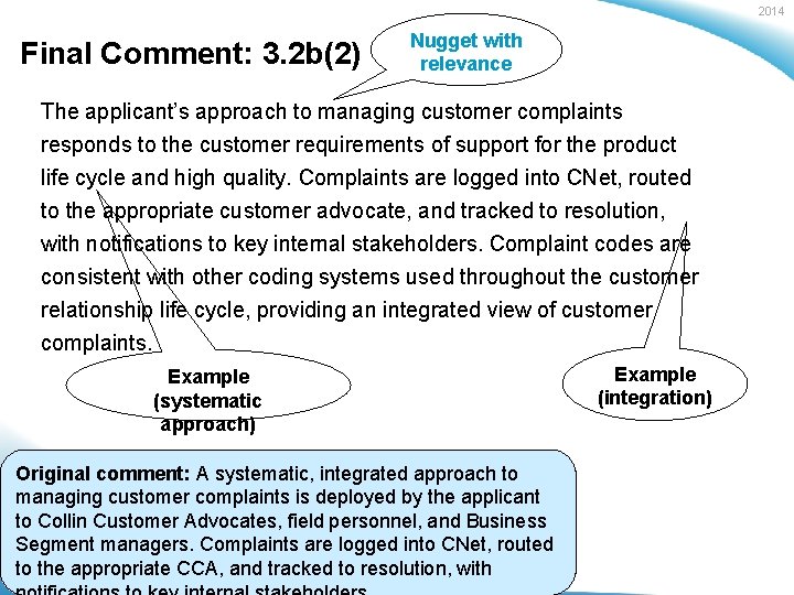 2014 Final Comment: 3. 2 b(2) Nugget with relevance The applicant’s approach to managing