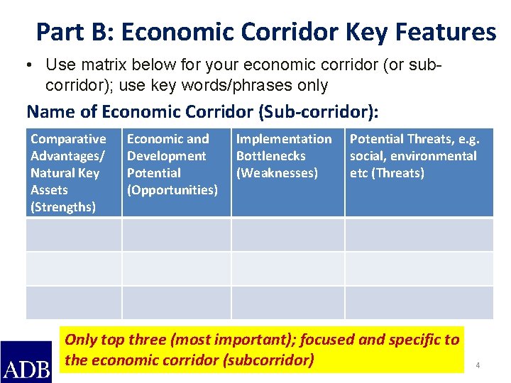 Part B: Economic Corridor Key Features • Use matrix below for your economic corridor
