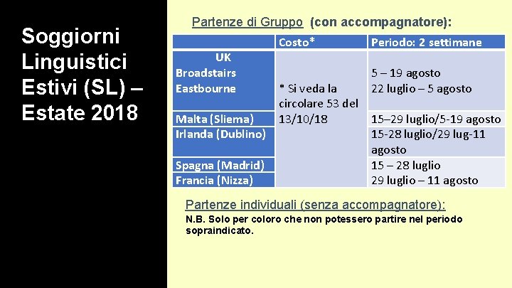 Soggiorni Linguistici Estivi (SL) – Estate 2018 Partenze di Gruppo (con accompagnatore): UK Broadstairs