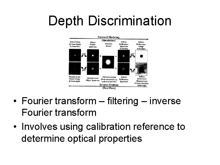 Depth Discrimination • Fourier transform – filtering – inverse Fourier transform • Involves using