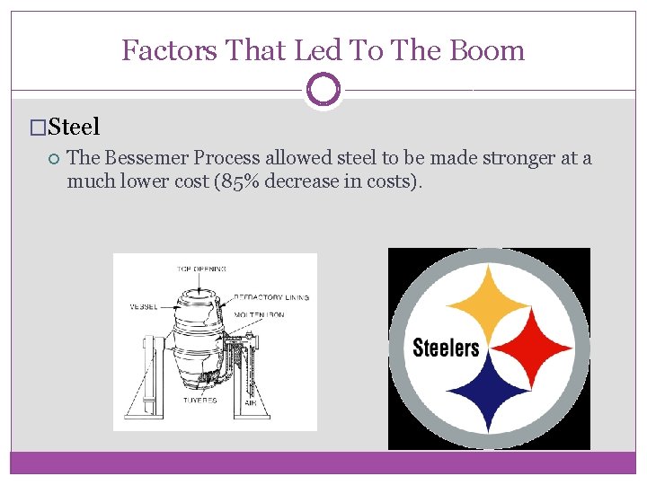 Factors That Led To The Boom �Steel The Bessemer Process allowed steel to be