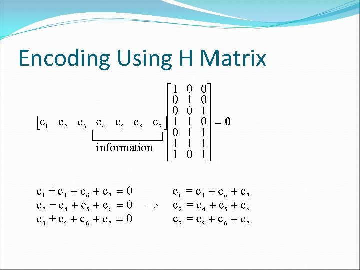 Encoding Using H Matrix information Encoding Using H Matrix information