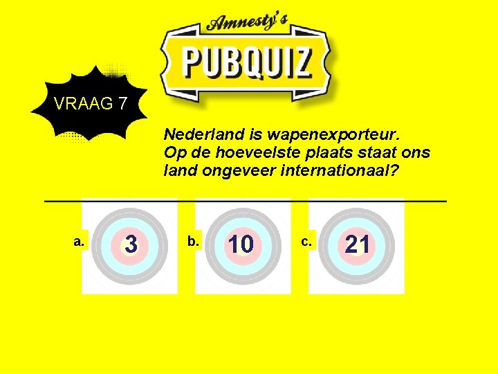 VRAAG 7 Nederland is wapenexporteur. Op de hoeveelste plaats staat ons land ongeveer internationaal?