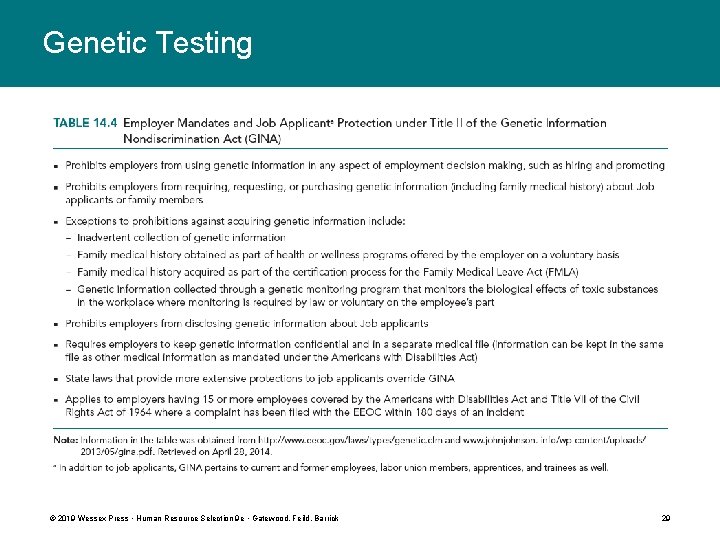 Genetic Testing © 2019 Wessex Press • Human Resource Selection 9 e • Gatewood,