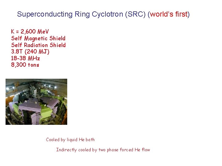 Superconducting Ring Cyclotron (SRC) (world’s first) K = 2, 600 Me. V Self Magnetic