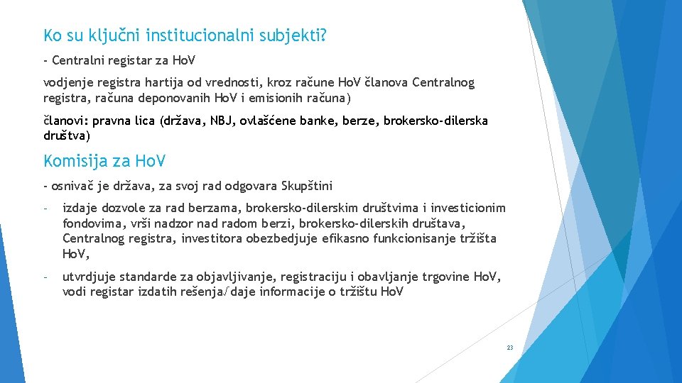 Ko su ključni institucionalni subjekti? - Centralni registar za Ho. V vodjenje registra hartija