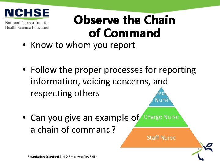 Observe the Chain of Command • Know to whom you report • Follow the