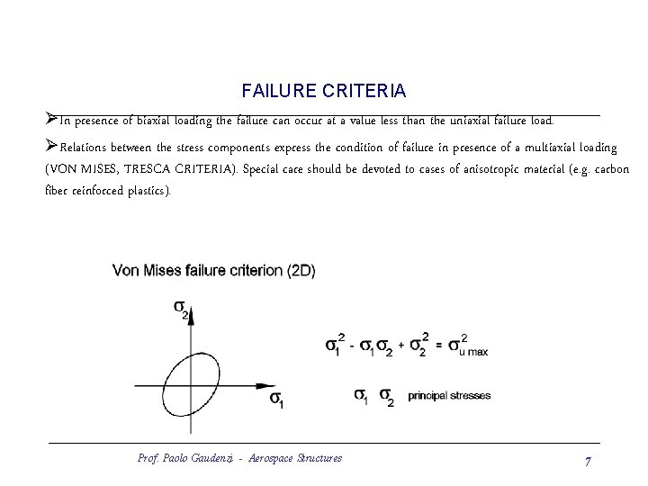 FAILURE CRITERIA ØIn presence of biaxial loading the failure can occur at a value
