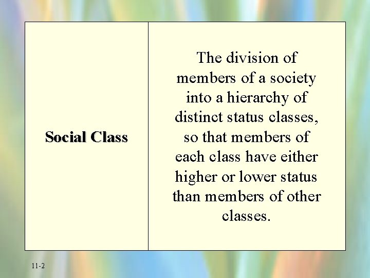 Social Class 11 -2 The division of members of a society into a hierarchy