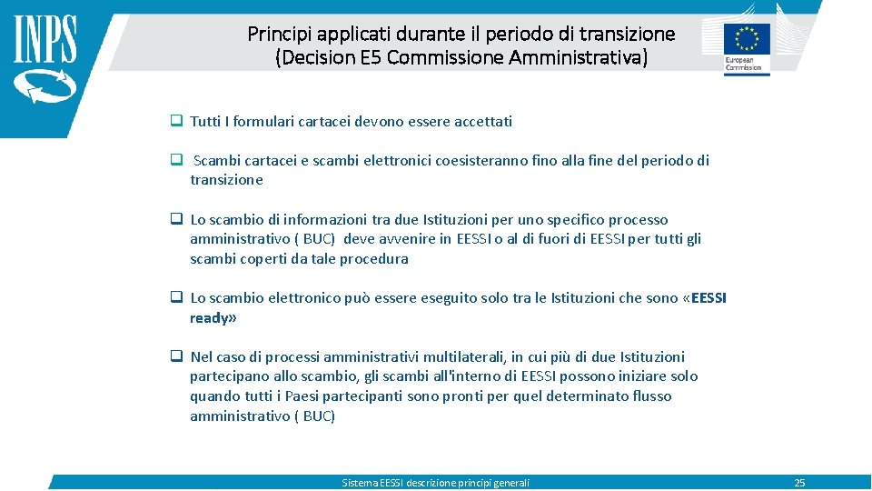Principi applicati durante il periodo di transizione (Decision E 5 Commissione Amministrativa) q Tutti