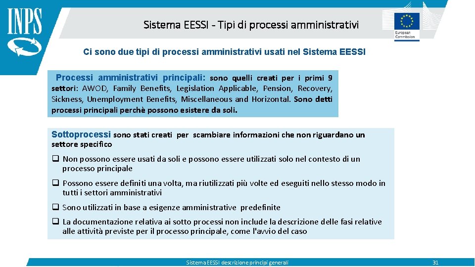 Sistema EESSI - Tipi di processi amministrativi Ci sono due tipi di processi amministrativi