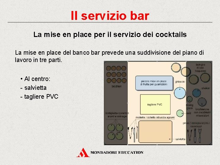 Il servizio bar La mise en place per il servizio dei cocktails La mise