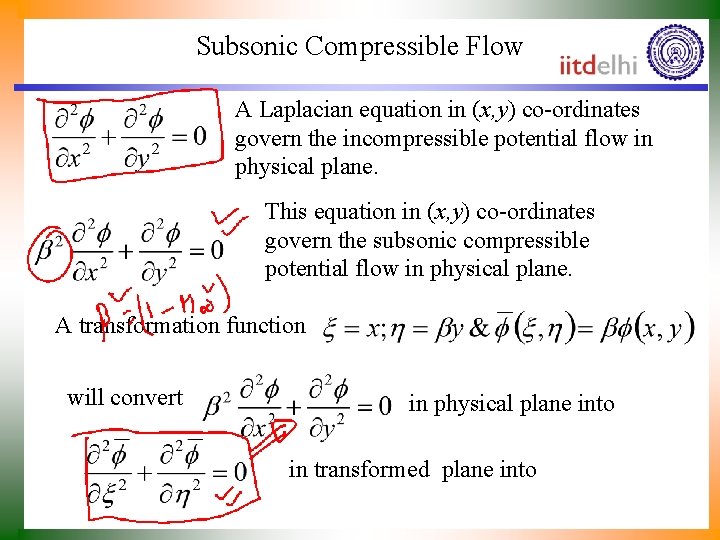 Subsonic Compressible Flow A Laplacian equation in (x, y) co-ordinates govern the incompressible potential