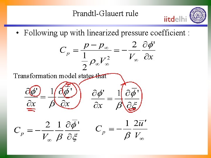 Prandtl-Glauert rule • Following up with linearized pressure coefficient : Transformation model states that
