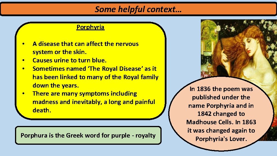 Some helpful context… Porphyria • • A disease that can affect the nervous system
