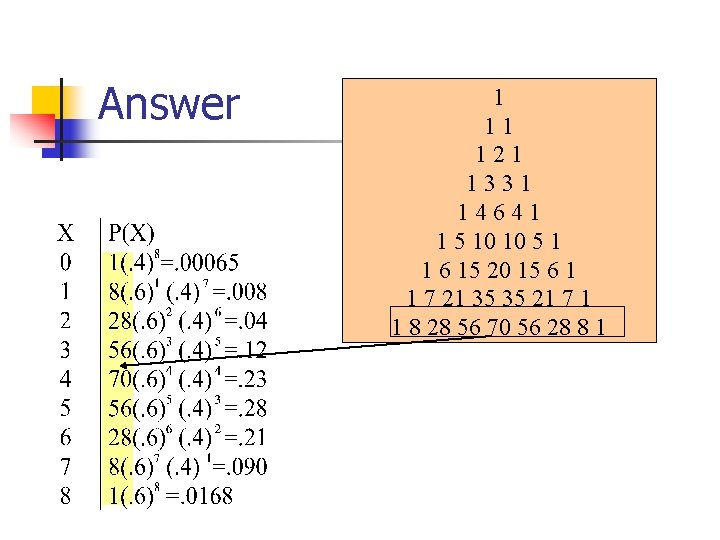 Answer 1 11 121 1331 14641 1 5 10 10 5 1 1 6