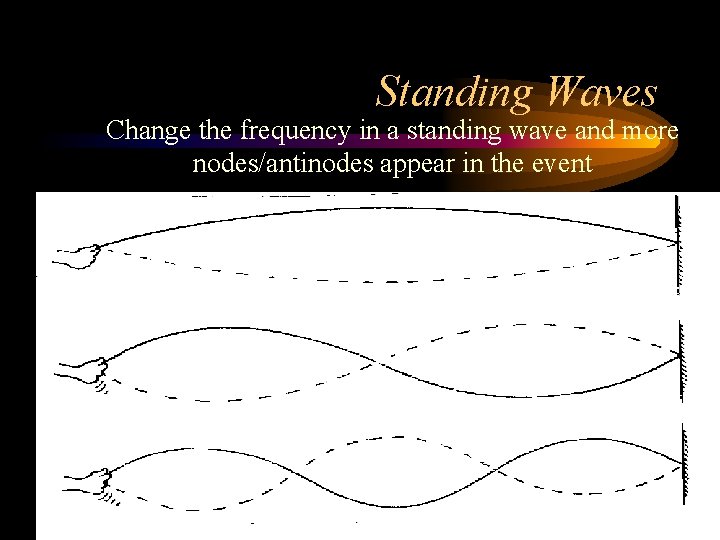 Standing Waves Change the frequency in a standing wave and more nodes/antinodes appear in