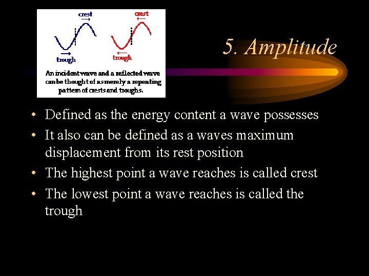 5. Amplitude • Defined as the energy content a wave possesses • It also