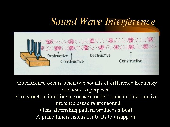 Sound Wave Interference • Interference occurs when two sounds of difference frequency are heard