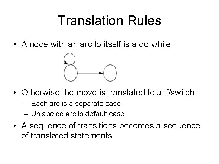 Translation Rules • A node with an arc to itself is a do-while. •