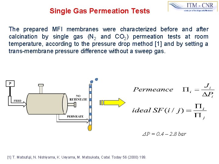 Single Gas Permeation Tests The prepared MFI membranes were characterized before and after calcination