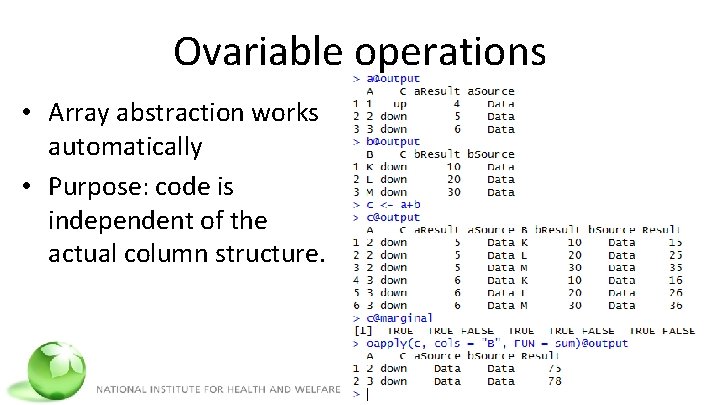 Ovariable operations • Array abstraction works automatically • Purpose: code is independent of the