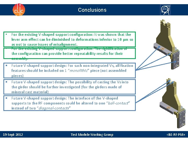 Conclusions • • For the existing V-shaped support configuration: It was shown that the