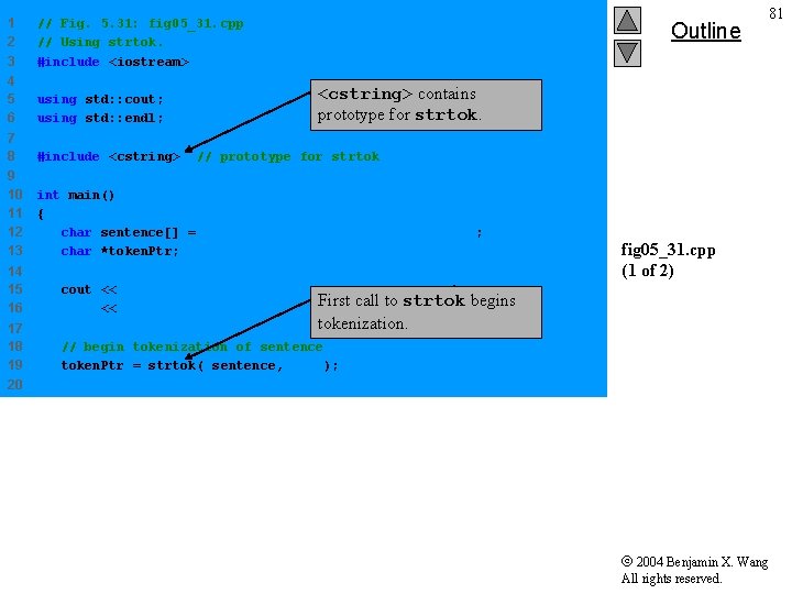 1 2 3 // Fig. 5. 31: fig 05_31. cpp // Using strtok. #include