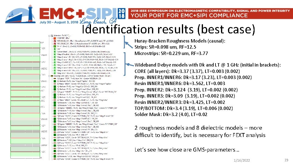 Identification results (best case) Huray-Bracken Roughness Models (causal): Strips: SR=0. 098 um, RF=12. 5