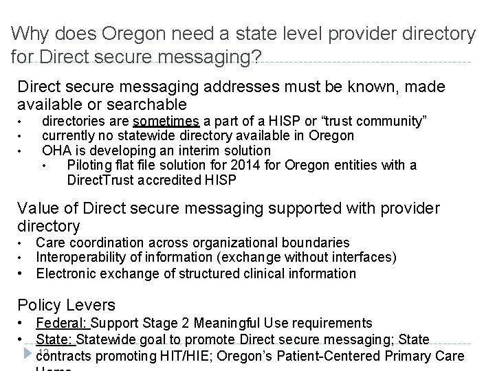 Why does Oregon need a state level provider directory for Direct secure messaging? Direct