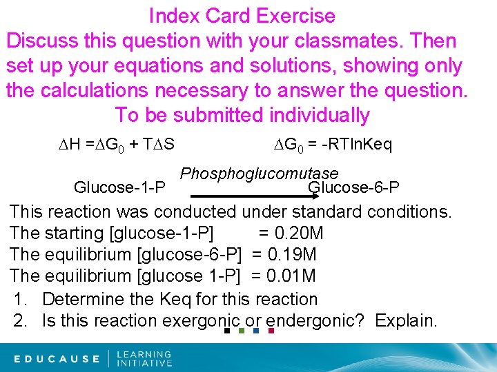 Index Card Exercise Discuss this question with your classmates. Then set up your equations