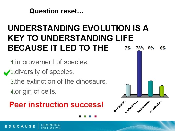 Question reset… UNDERSTANDING EVOLUTION IS A KEY TO UNDERSTANDING LIFE BECAUSE IT LED TO