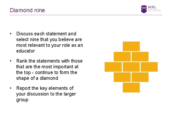 Diamond nine • Discuss each statement and select nine that you believe are most