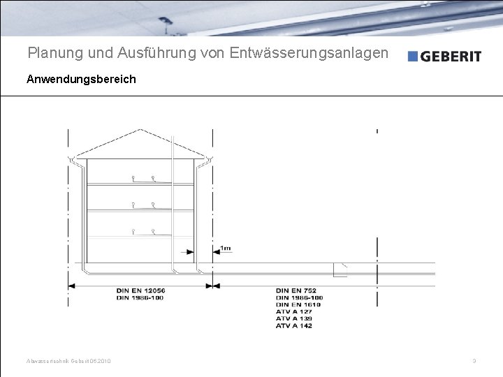 Planung und Ausführung von Entwässerungsanlagen Anwendungsbereich Abwassertechnik Geberit 06. 2010 3 