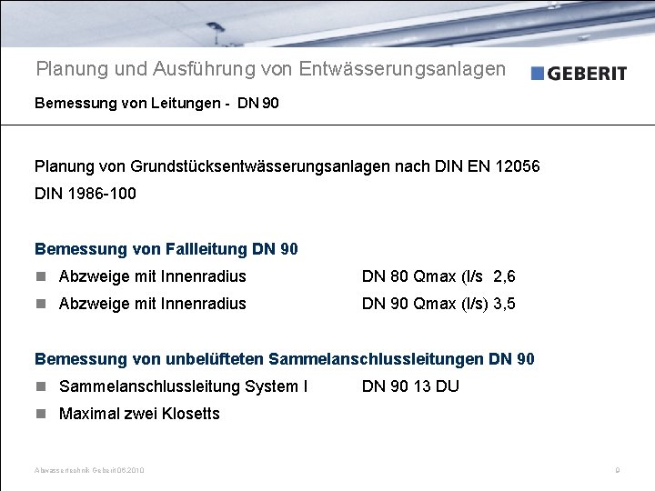 Planung und Ausführung von Entwässerungsanlagen Bemessung von Leitungen - DN 90 Planung von Grundstücksentwässerungsanlagen