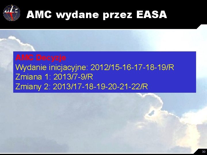 AMC wydane przez EASA AMC Decyzje Wydanie inicjacyjne: 2012/15 -16 -17 -18 -19/R Zmiana