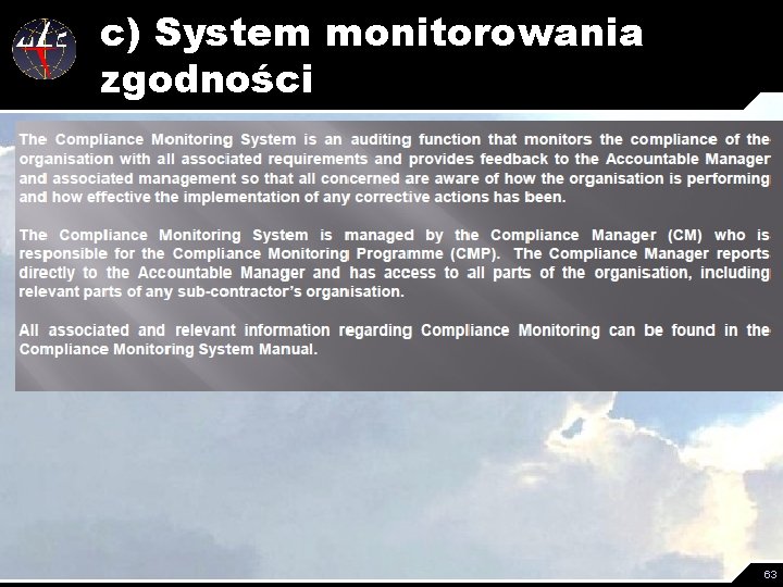 c) System monitorowania zgodności 63 