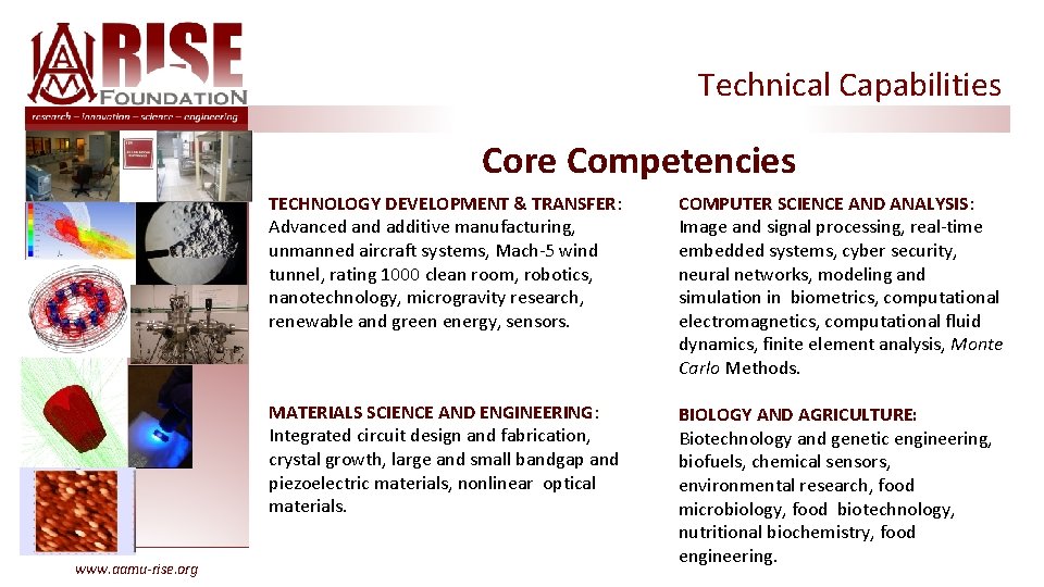 Technical Capabilities Core Competencies AAMU-RISE Foundation Howard J. Foster Building 4900 Meridian Street North