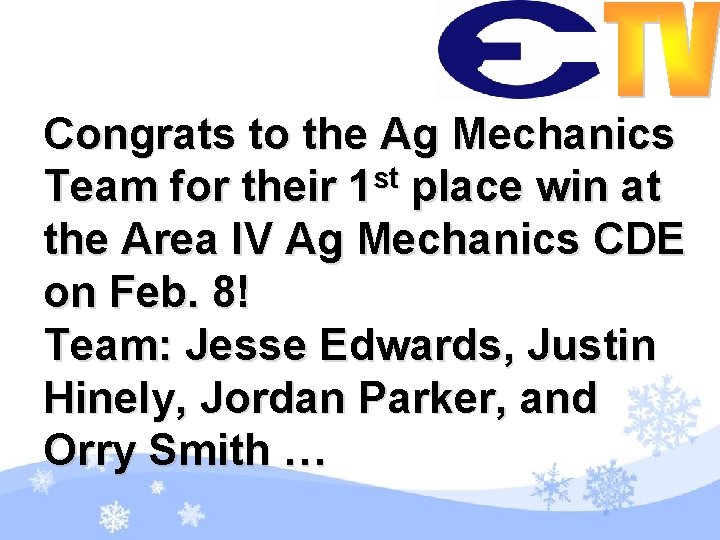 Congrats to the Ag Mechanics Team for their 1 st place win at the