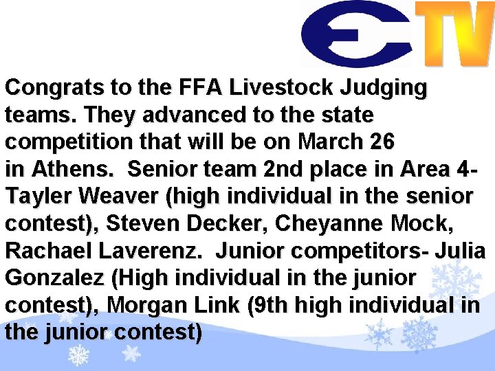 Congrats to the FFA Livestock Judging teams. They advanced to the state competition that