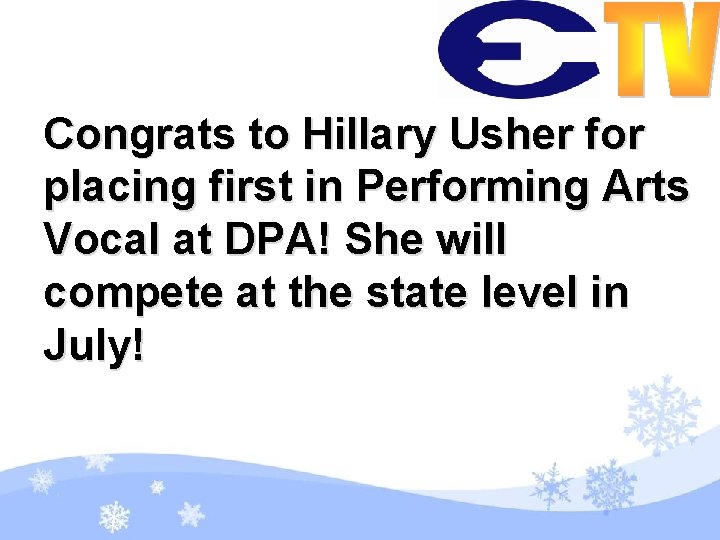 Congrats to Hillary Usher for placing first in Performing Arts Vocal at DPA! She