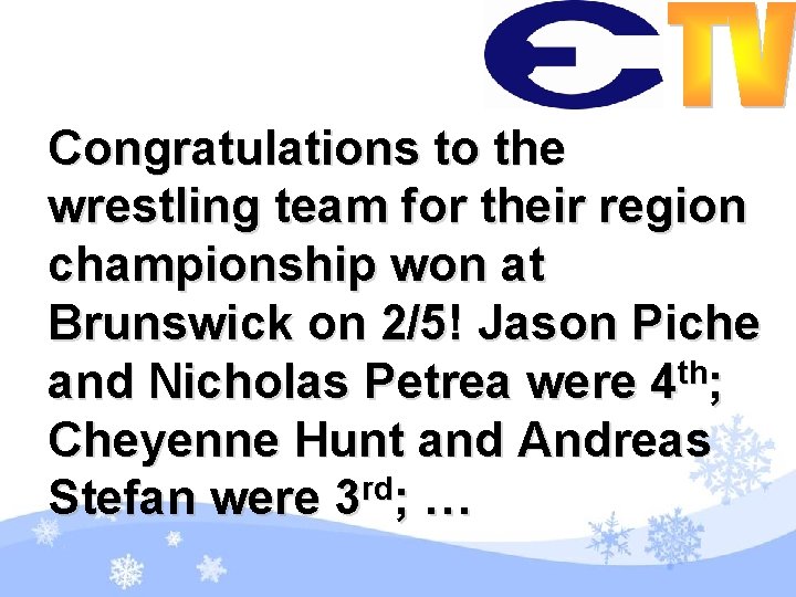 Congratulations to the wrestling team for their region championship won at Brunswick on 2/5!