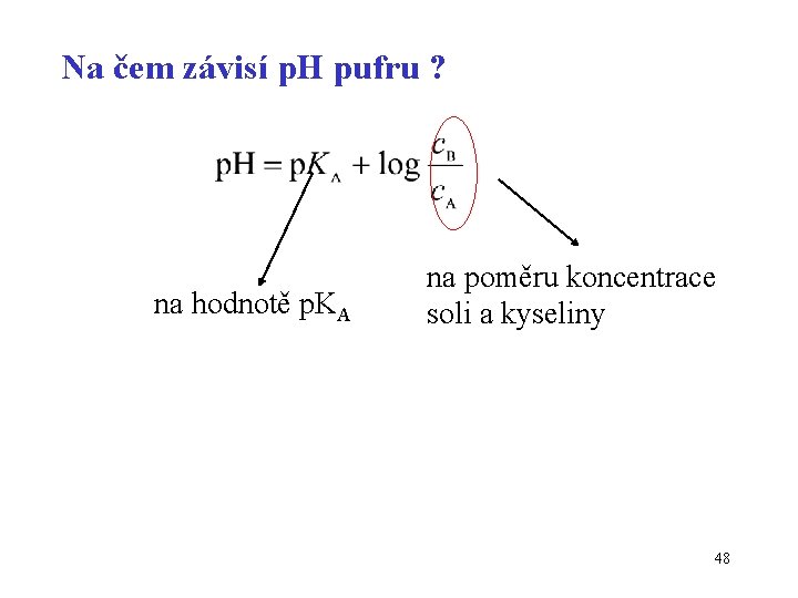 Na čem závisí p. H pufru ? na hodnotě p. KA na poměru koncentrace