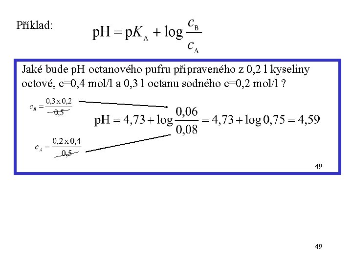 Příklad: Jaké bude p. H octanového pufru připraveného z 0, 2 l kyseliny octové,