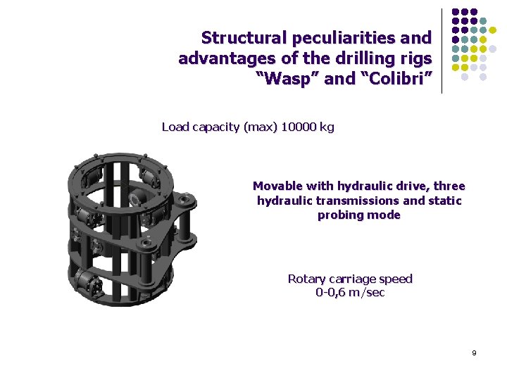 Structural peculiarities and advantages of the drilling rigs “Wasp” and “Colibri” Load capacity (max)