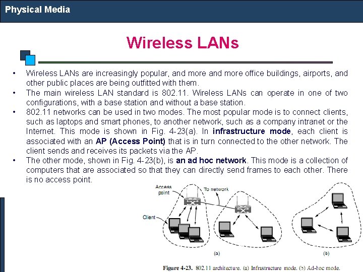 Physical Media Wireless LANs • • Wireless LANs are increasingly popular, and more office