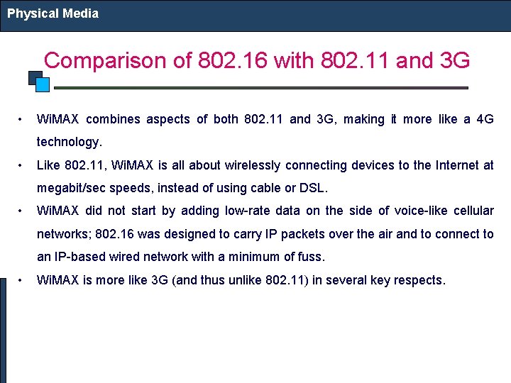 Physical Media Comparison of 802. 16 with 802. 11 and 3 G • Wi.