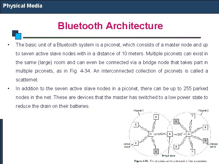 Physical Media Bluetooth Architecture • The basic unit of a Bluetooth system is a