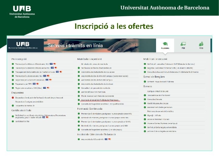Inscripció a les ofertes 