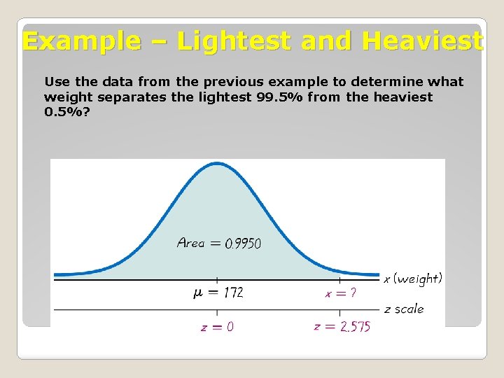 Example – Lightest and Heaviest Use the data from the previous example to determine